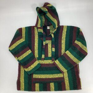 Baja Hoodie Unisex Black Grey Green Striped Festival Drug Rug Mexico Size L